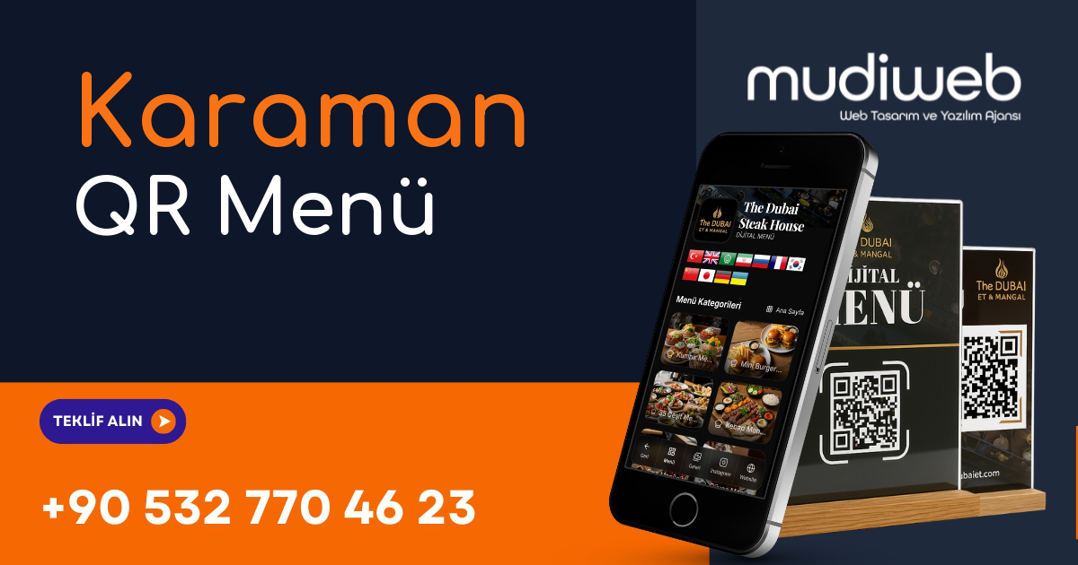 Karaman QR Menü - Karaman Dijital Menü - QR Kod Menü Sistemi Mudiweb